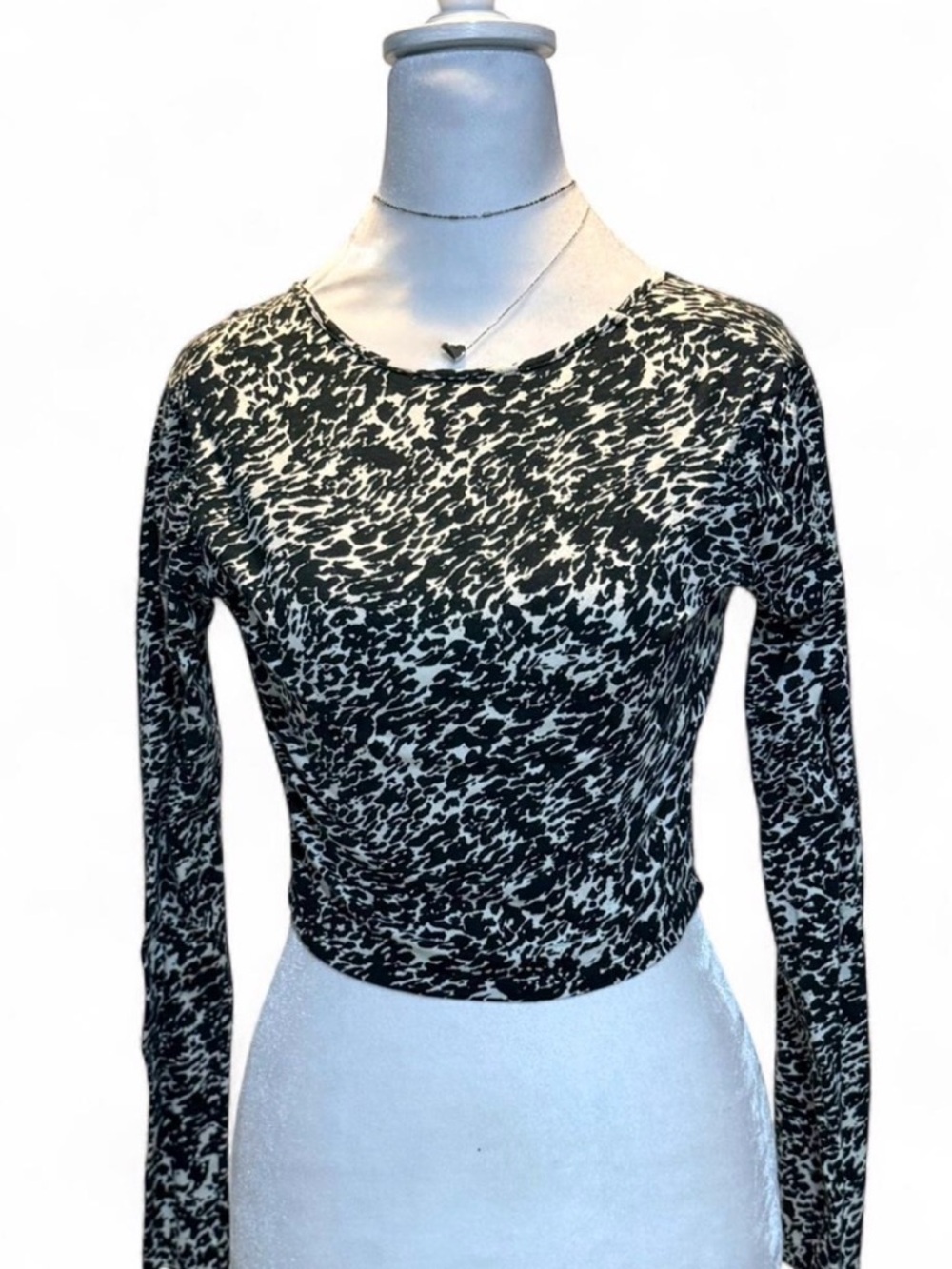 Motel Rocks Black and White Printed Long Sleeve Crop Top